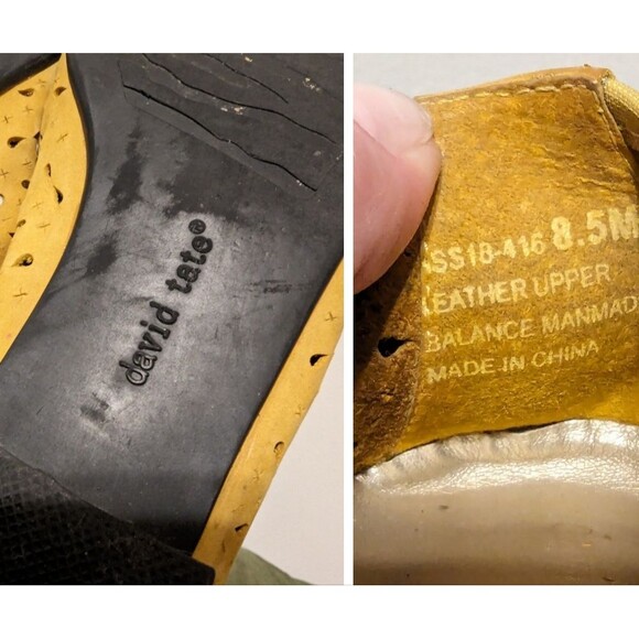 David Tate Genuine Mustard Yellow Leather Floral Perforated Flats Ballets - Picture 5 of 12